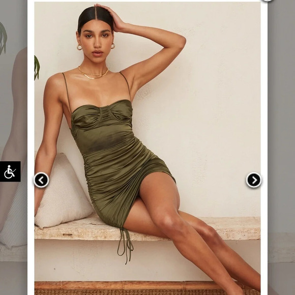 Mistress Rocks Dresses & Skirts - Mistress Rocks 'AFTERGLOW' Olive Asymmetric Ruched Mini Dress size XS